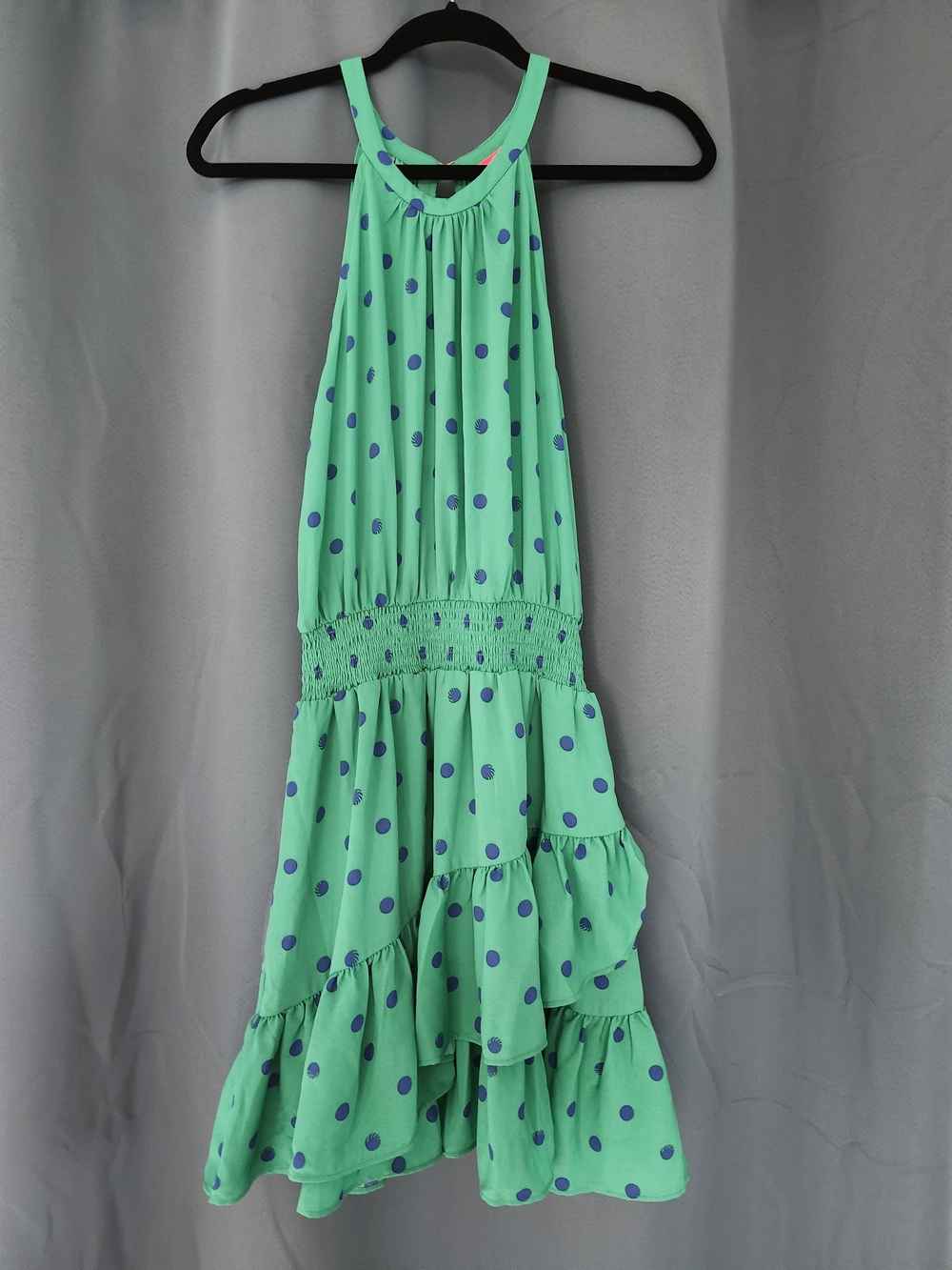 Lilly Pulitzer Green Blue Polka Dot Silk Halter Dress Size 6